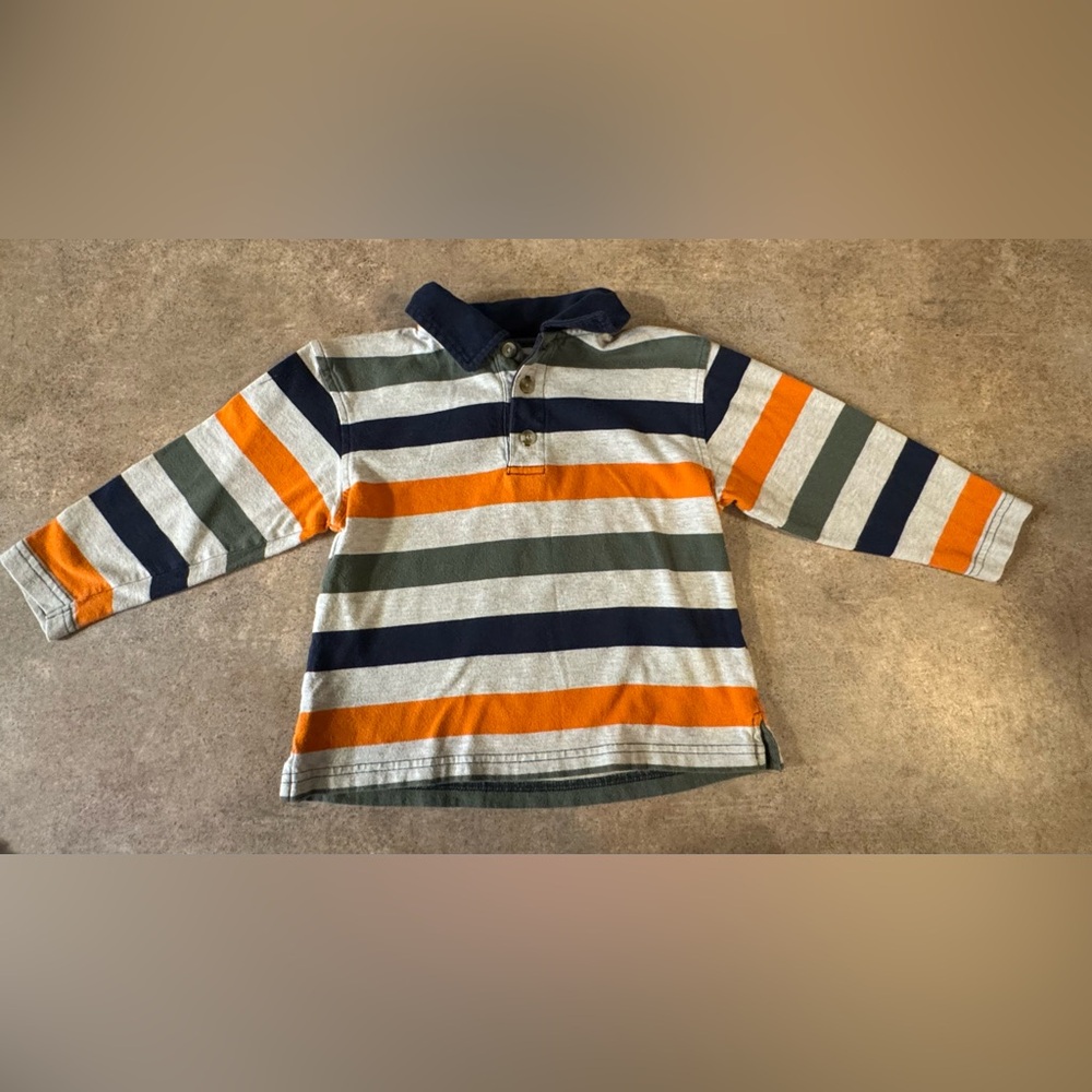 Arizona Jean Company Kids Polo - Navy, Orange, and Olive Stripes, 3T
